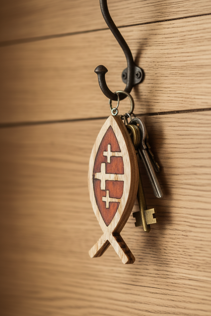 Pandativ pentru chei "fish'n'crosses" hanging from a hook