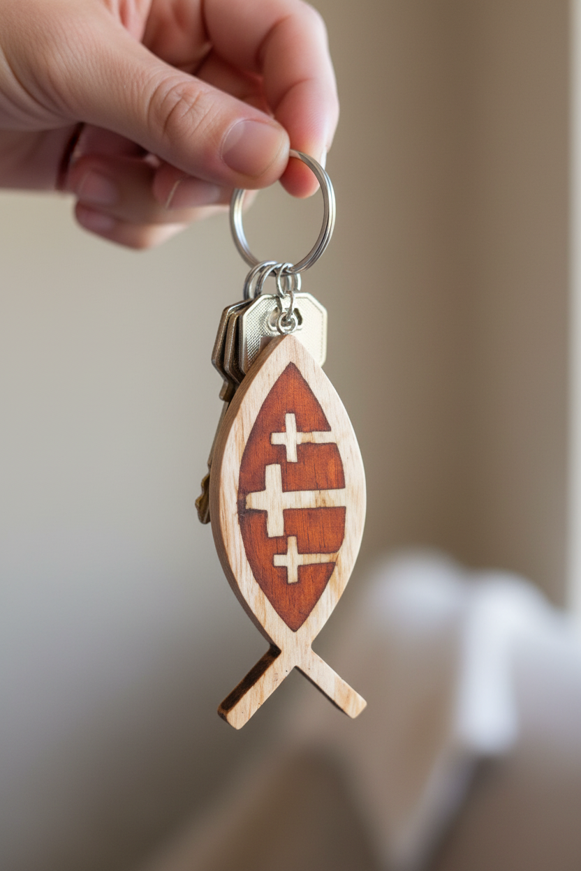 Pandativ pentru chei "fish'n'crosses" held in hand