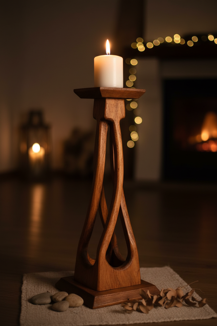 Piedestal Twisted with a glowing candle