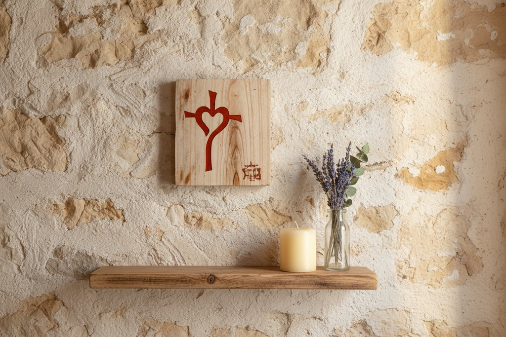Placă deorativă "cross & heart" hanging on a wall